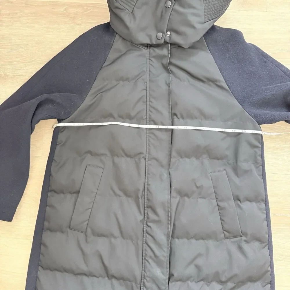 Quiet Luxury Minimalist Wool Blend Mixed Media Puffer Coat M Black Navy Jason Wu
